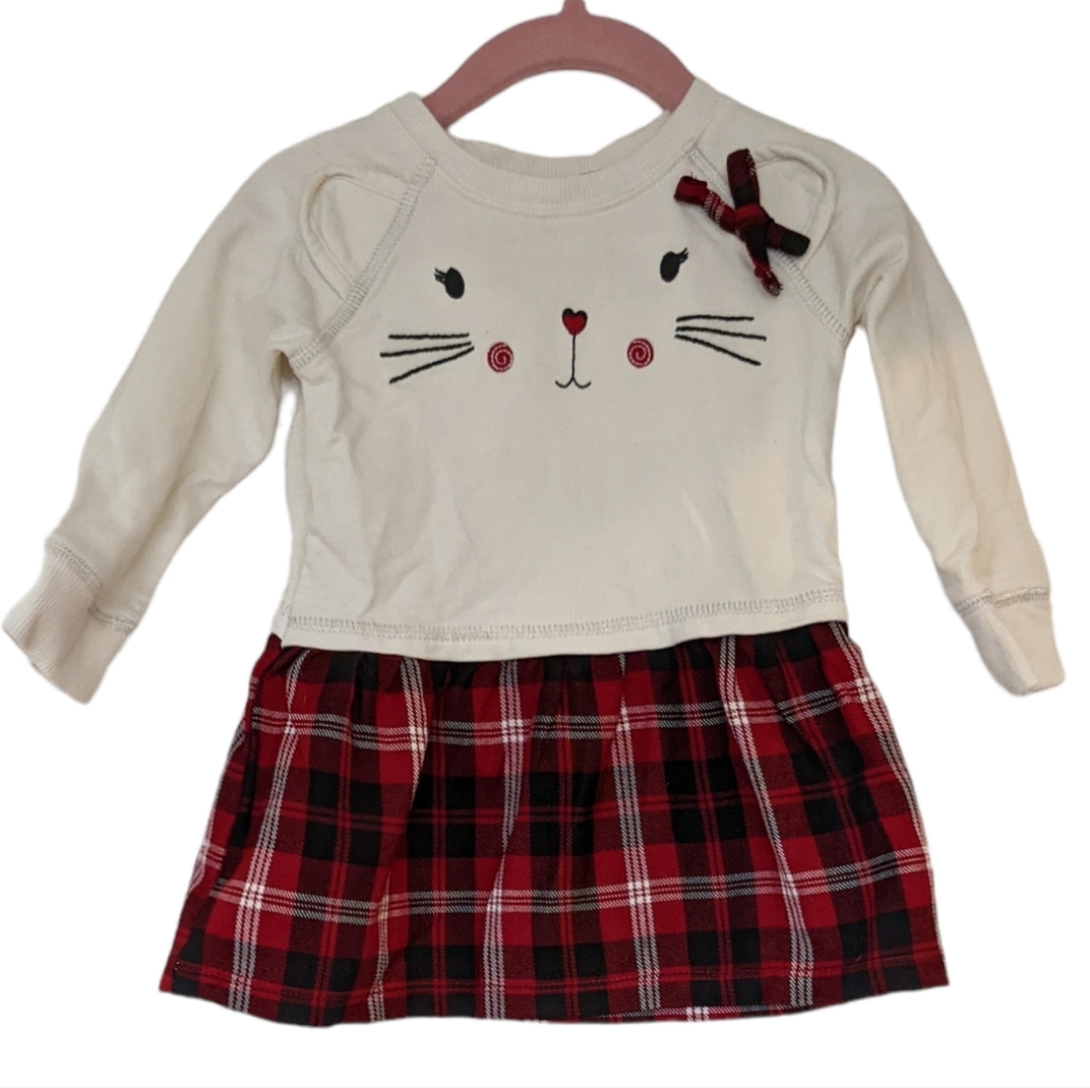 Children's Place girls plaid and cat dress size 18-24 months